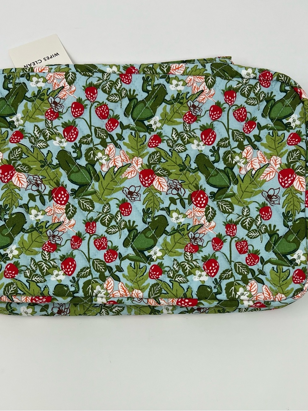 Vera Bradley XL Cosmetic Bag Frogberry Garden Blue Frogs Strawberry NWT - Picture 8 of 8
